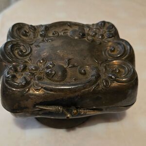 Antique Art Nouveau Jewelry Casket Trinket Box  Flowers Footed
